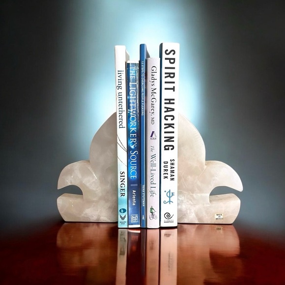 VTG White Onyx Fleur-de-Lis Bookends - Picture 2 of 4